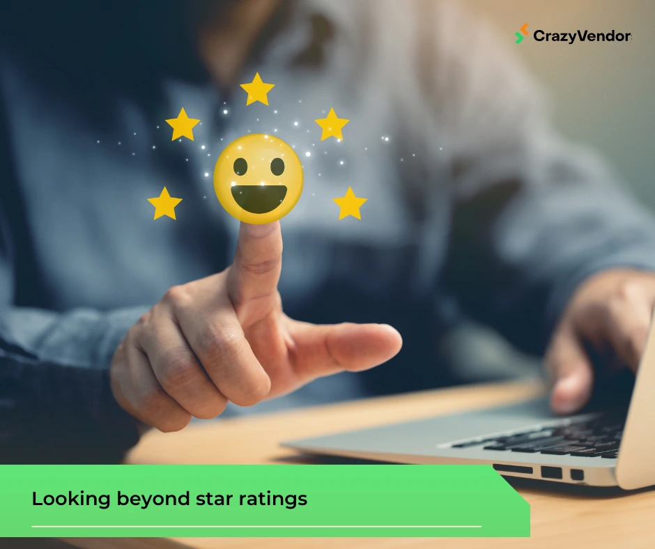 Customer reviewing products online, symbolizing how CrazyVendor Profit Analytics goes beyond ratings to measure loyalty through repeat purchases and referrals.