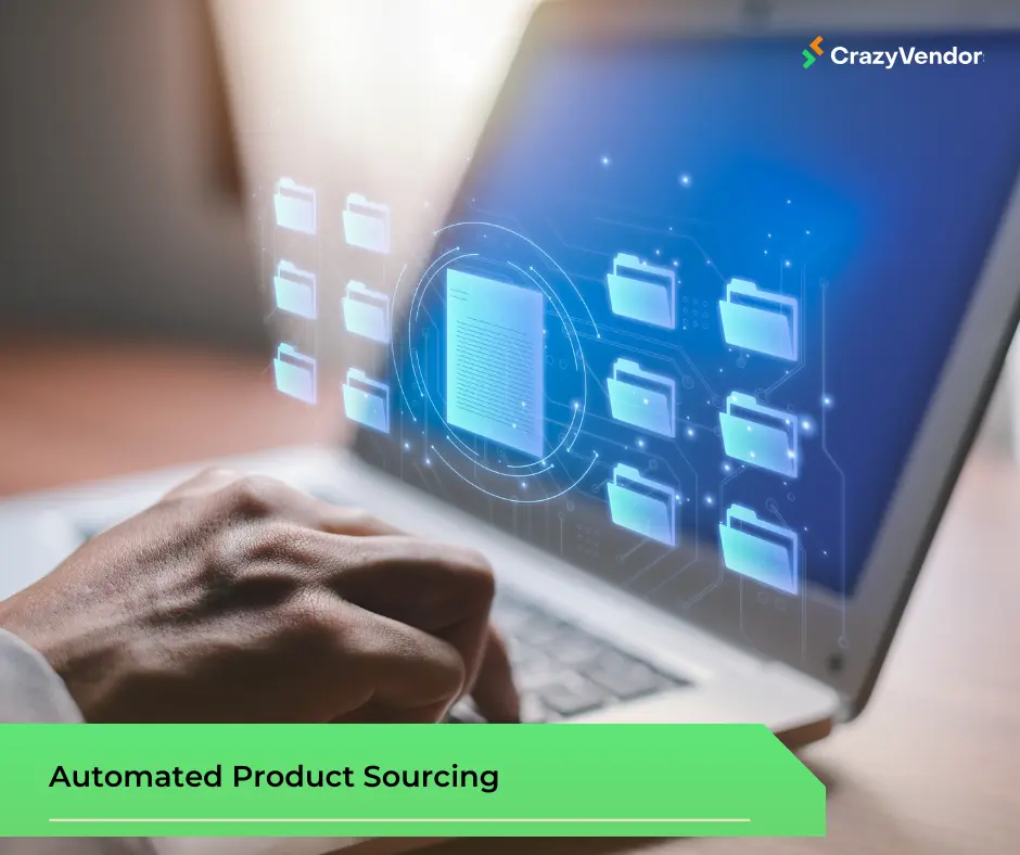 Seller using automated product sourcing software to find profitable eCommerce items with real-time data.